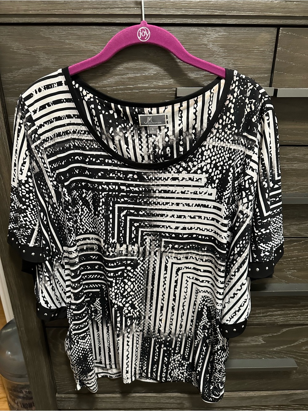 JM Collection Black and White Geometric Print Blouse